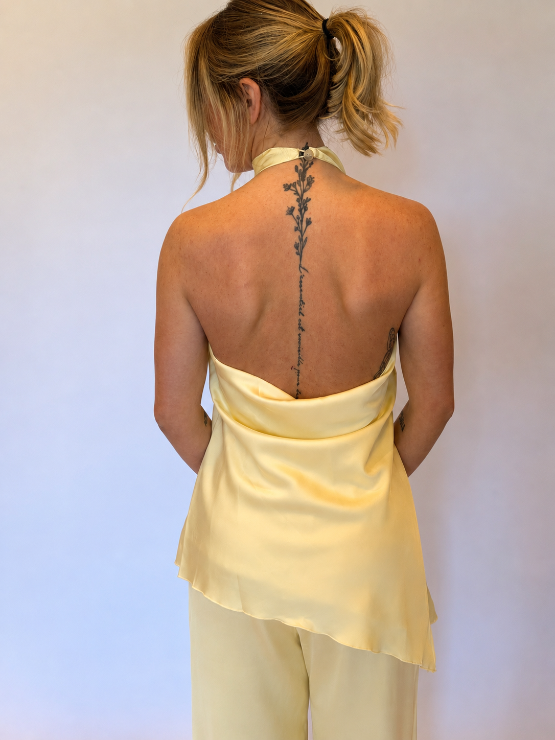 Seabreeze Asymmetric Satin Halter Top