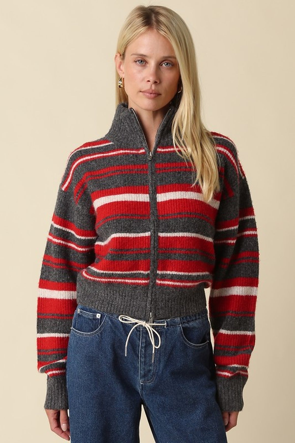 Aspen Striped Zip-up Knit Cardigan