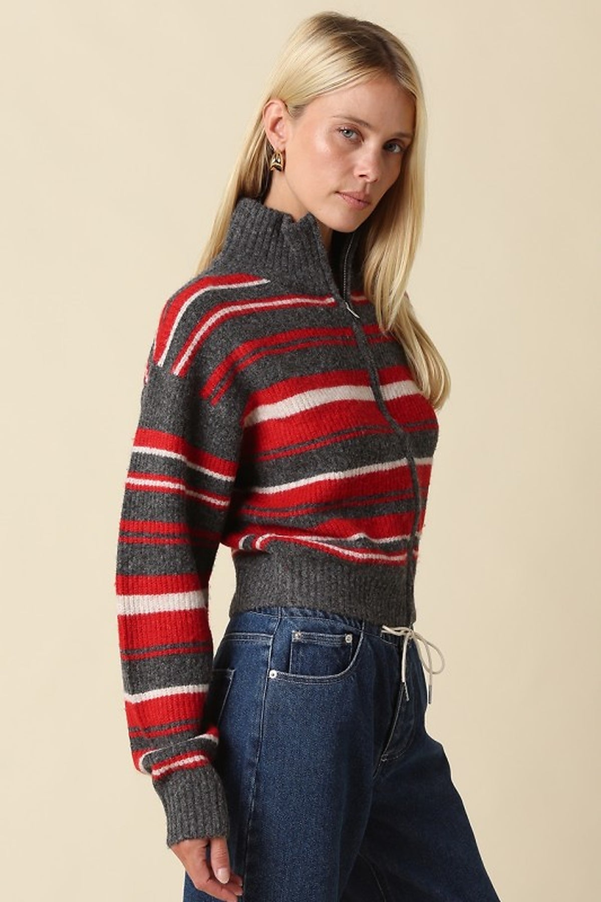 Aspen Striped Zip-up Knit Cardigan