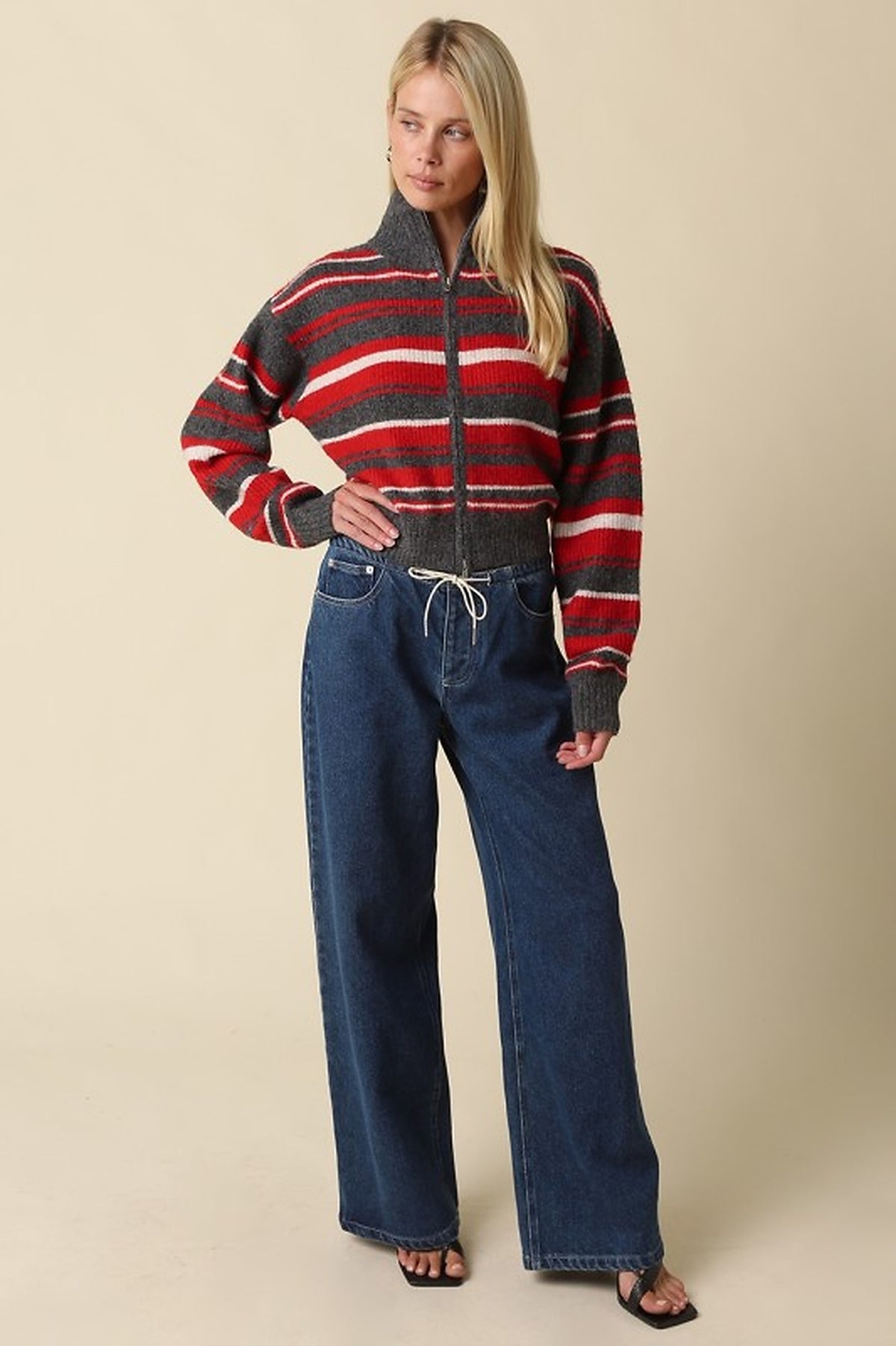 Aspen Striped Zip-up Knit Cardigan