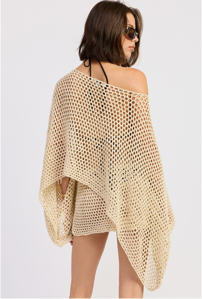 Seaside Oversized Shell Trim Crochet Poncho